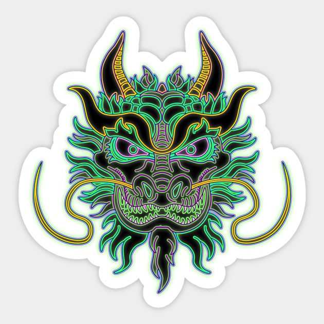 Neon Dragon Head Sticker by Leroy Binks